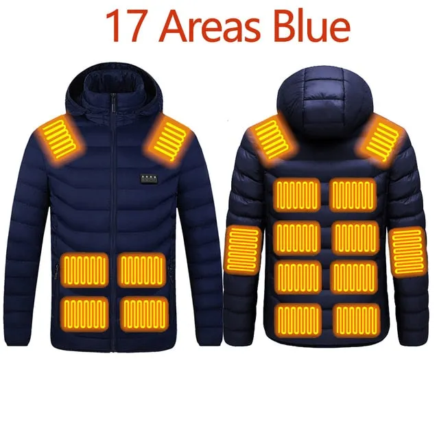 Men Winter Warm USB Heating Waterproof Jackets Smart Thermostat Hooded