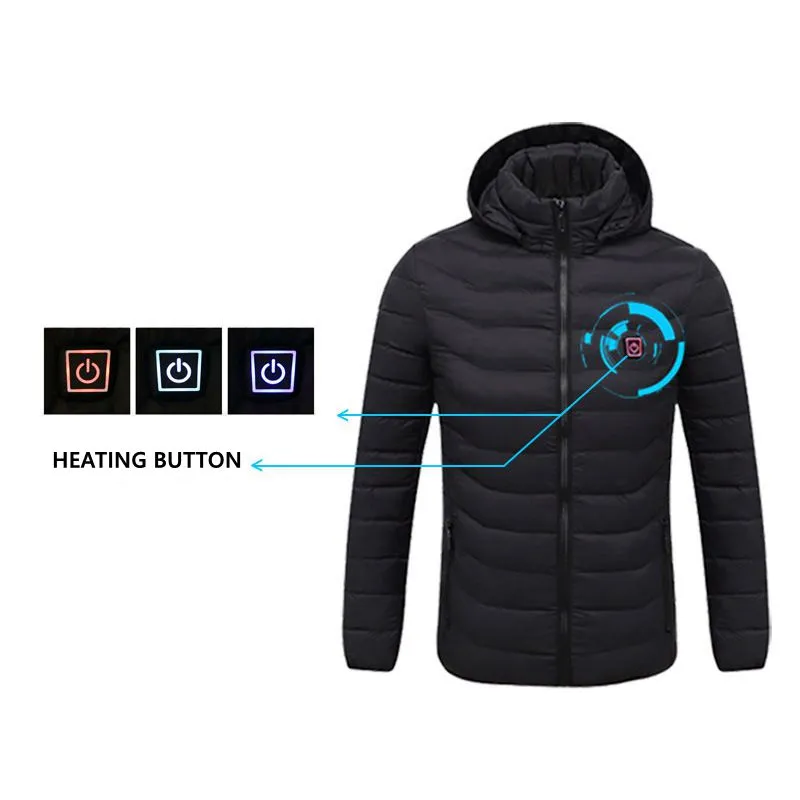 Men Winter Warm USB Heating Waterproof Jackets Smart Thermostat Hooded