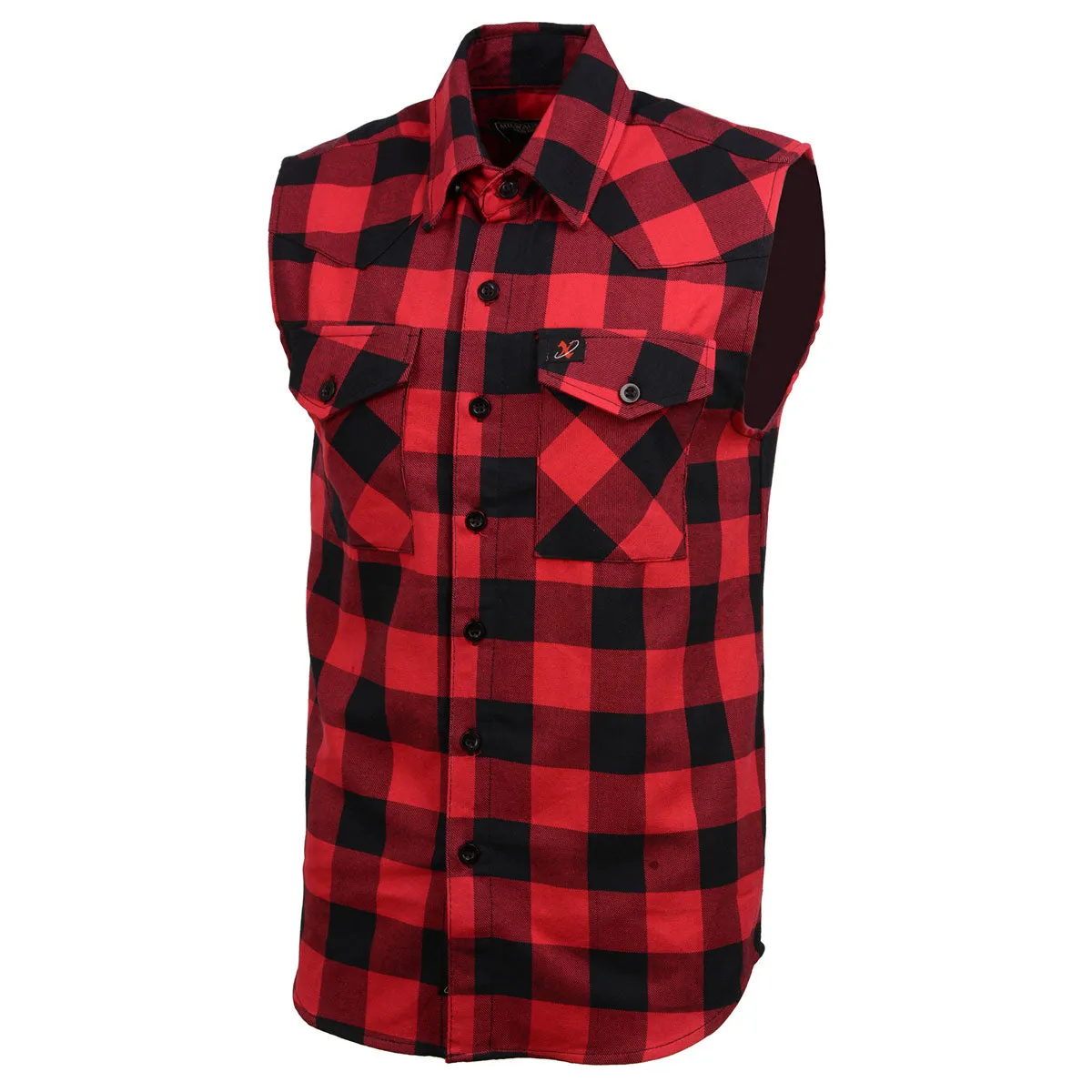 Milwaukee Leather MPM1649 Men’s Classic Black and Red Button-Down Flannel Cut Off Sleeveless Casual Shirt