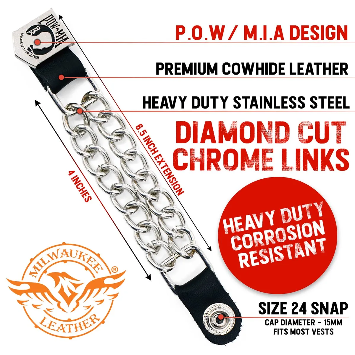 Milwaukee Leather POW/MIA Medallion Vest Extender - Double Chrome