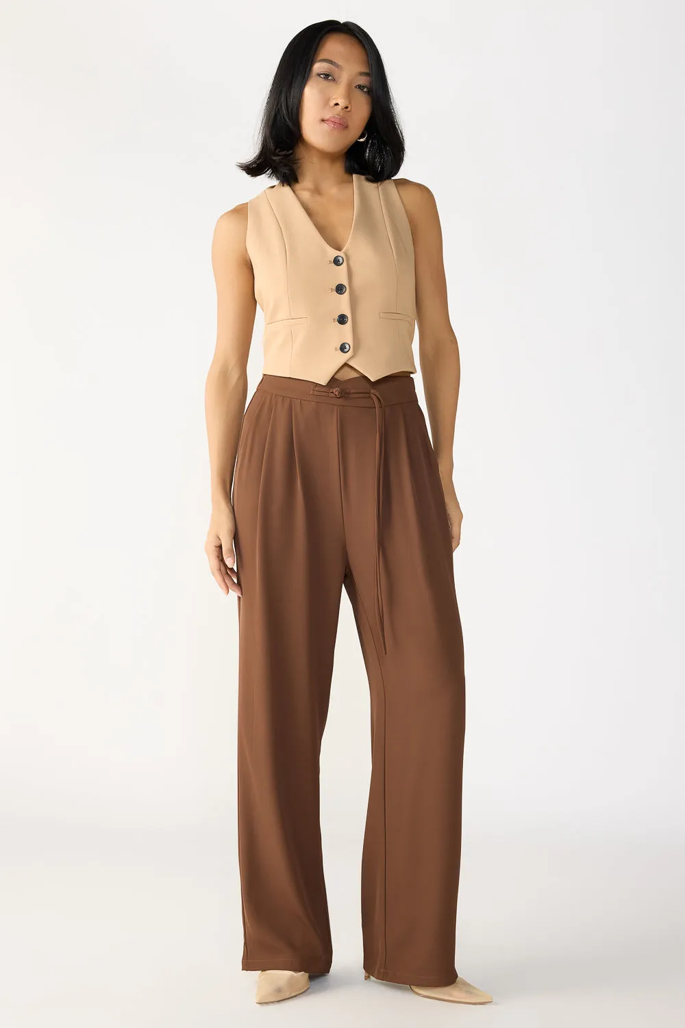 Mocha Brown Knotted Waist Korean Pants