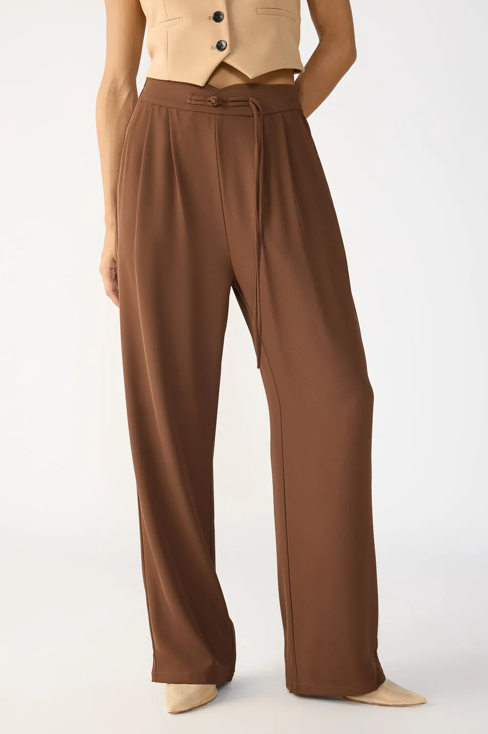 Mocha Brown Knotted Waist Korean Pants