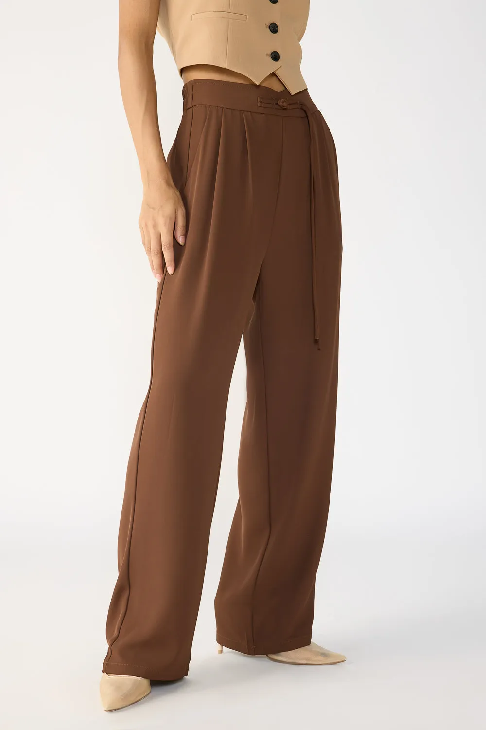 Mocha Brown Knotted Waist Korean Pants