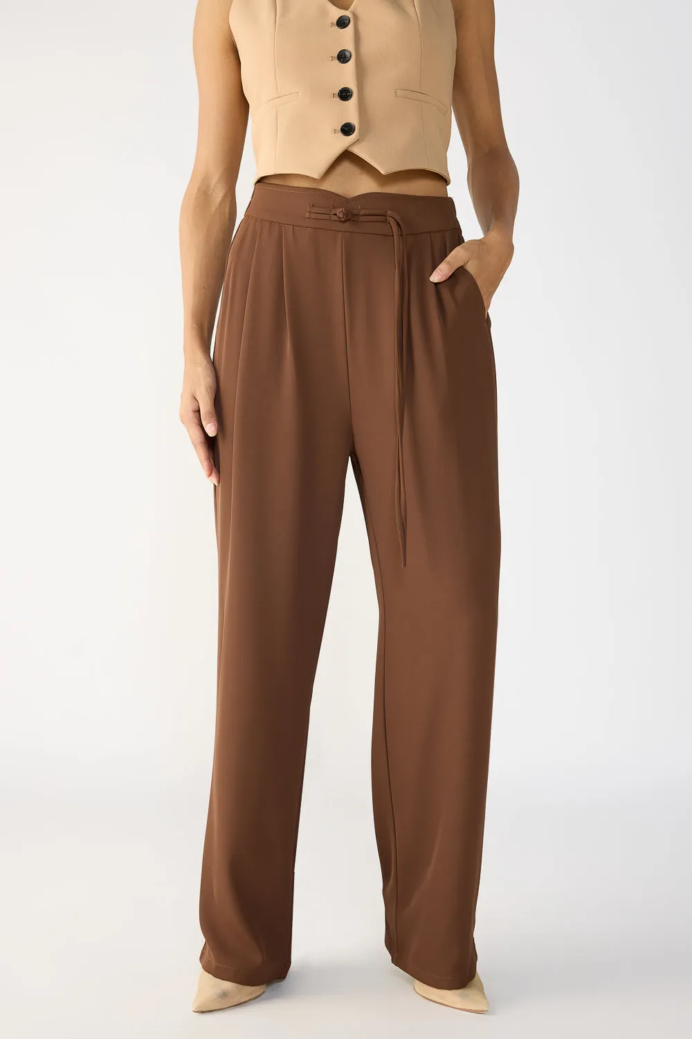 Mocha Brown Knotted Waist Korean Pants