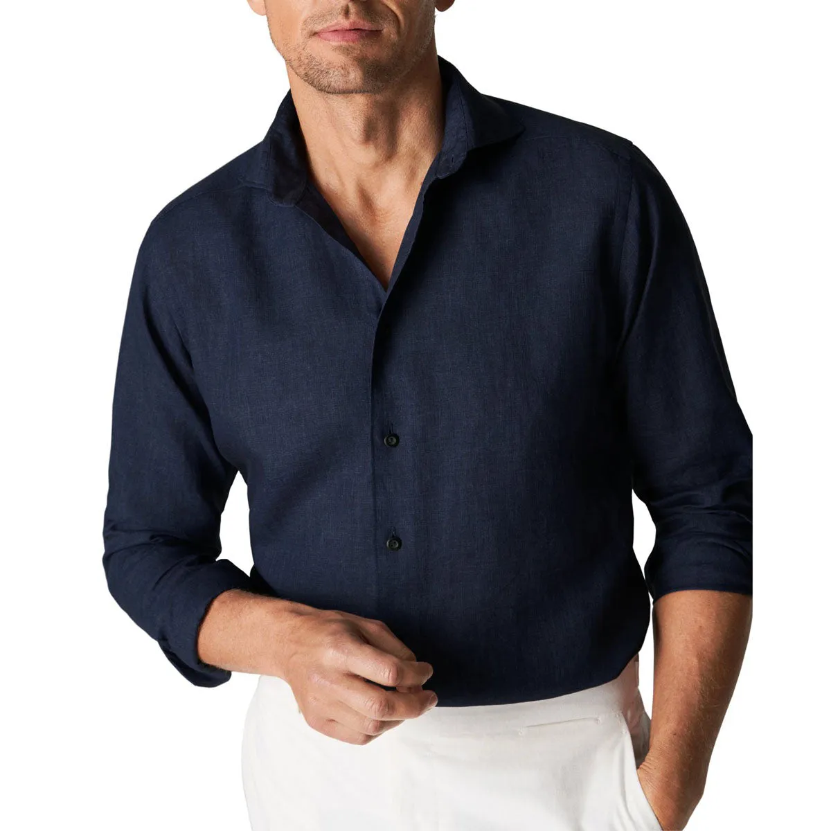 Navy Italian Linen Slim Fit Shirt