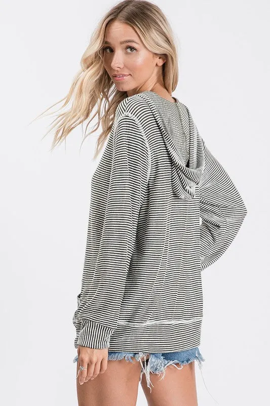 Olive Stripe Hoodie - T1042