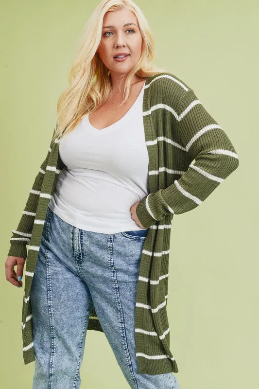 Olive/White Cardigan (PLUS)