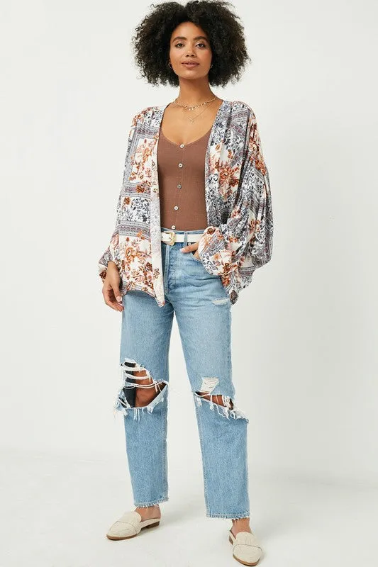 Printed Ruched Cardigan