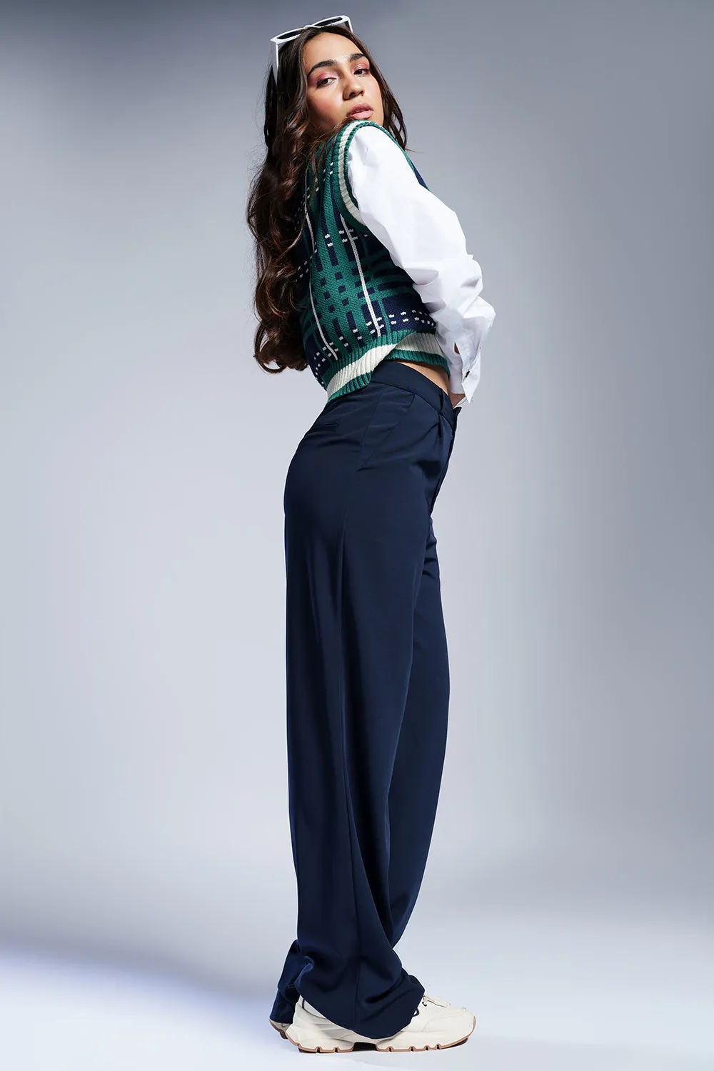 Rich Navy Straight Fit Korean Pants