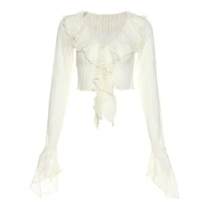 Ruffle-Collar Lace Top