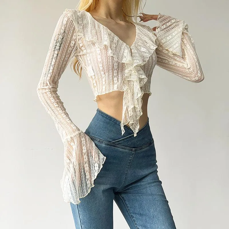 Ruffle-Collar Lace Top