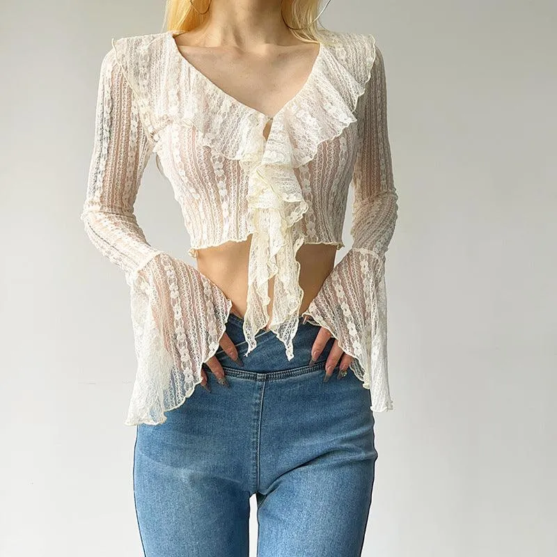 Ruffle-Collar Lace Top