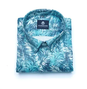 Sea Blue Color Leaf printed Shirt For Men