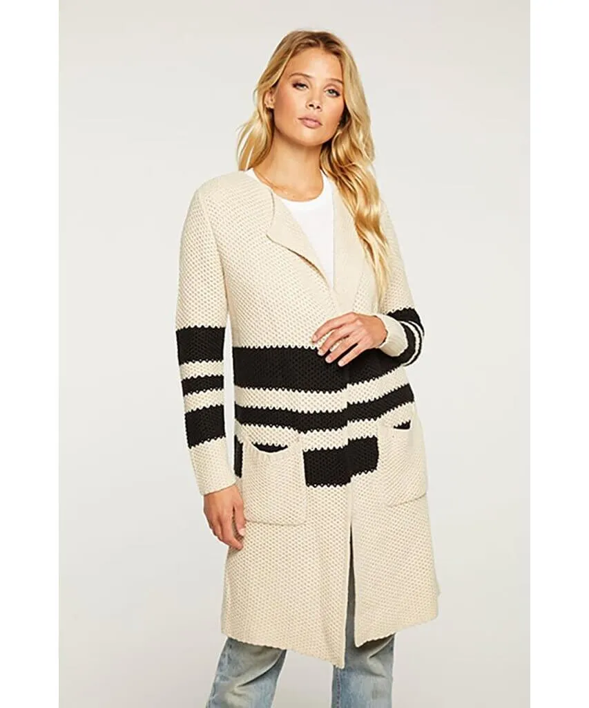 Striped Open Front Duster W/ Pockets