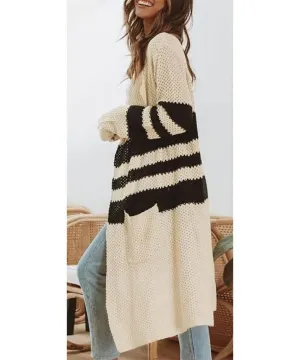 Striped Open Front Duster W/ Pockets