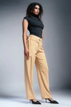 Sunlit Beige Strap Detailed Korean Pants