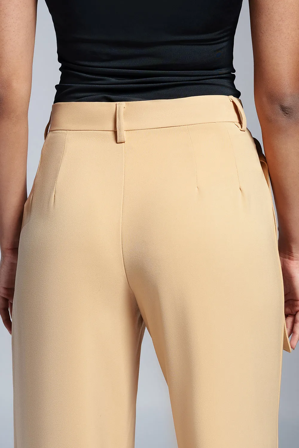 Sunlit Beige Strap Detailed Korean Pants