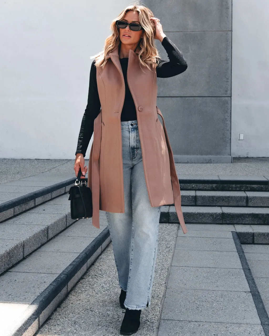 Vegan Wool Belted Vest - Khaki