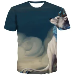 Wolf T shirts Men Animal T-shirts Graphic Graffiti T shirts Funny Nebula Shirt Print